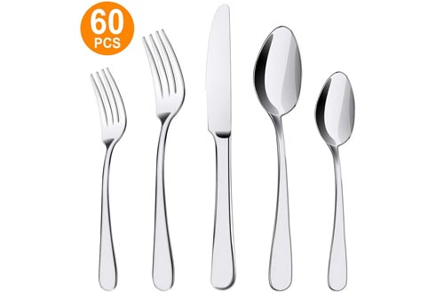 60-Piece Silverware Sets, ENLOY Kitchen Stainless Steel Flatware Sets, Utensil Sets Cutlery Tableware for Restaurant and Home, Service for 12, Dinner Knives/Spoons/Forks, Dishwasher Safe