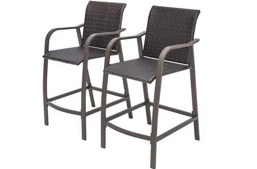 Crestlive Products Counter Height Wicker Bar Stools All Weather Patio Furniture with Heavy Duty Aluminum Frame in Antique Brown Finish for Outdoor Indoor