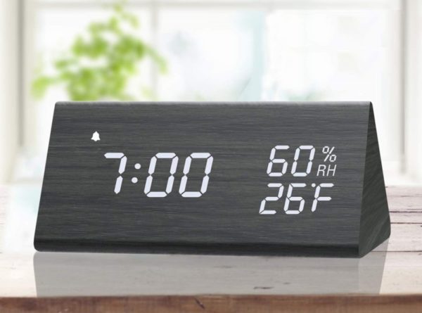2. Digital Alarm Clock, with Wooden Electronic LED Time Display