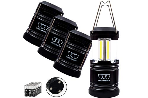 Gold Armour 4 Pack Portable LED Camping Lanterns Flashlight with Magnetic Base - Emits 500 Lumens - Survival Kit Gear for Emergency, Hurricane, Power Outage with 12 aa Batteries