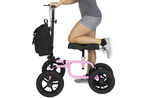 Vive Knee Walker - Steerable Scooters for Broken Leg, Foot, Ankle Injuries - Kneeling Quad Roller Cart - Orthopedic Seat Pad for Adult and Elderly Medical Mobility - 4 Wheel Caddy Crutch - (Pink)