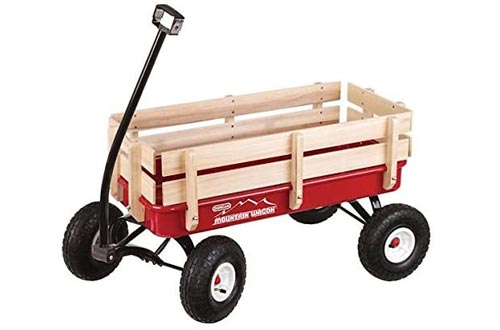 Duncan Toys Mountain Wagon - Pull-Along Wagon for Kids with Wooden Panels, All Terrain Tires, Wide Grip Handle, Wide Wheel Base