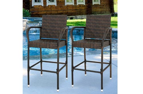 ZENY Set of 2 Wicker Barstool All Weather Dining Chairs Outdoor Patio Furniture Wicker Chairs Bar Stools with Armrest