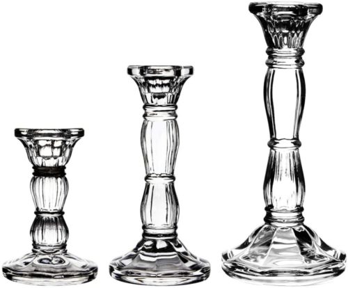 3Pack-Glass-Candle-Stick-Holders-Clear-Crystal-Taper-Candles-Holder–-for-Buring-Candles-Led-Taper-CandleParty-and-Wedding-Centerpieces-Table-Decoration468inches-Tall