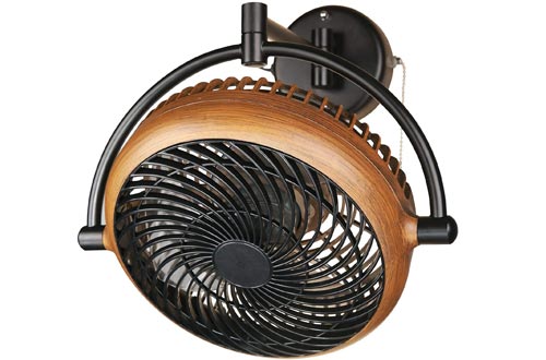 Industrial Wall Mount Fans 8 Inches Wall Mount Ceiling Fans with Pull Chain Control 2-Speed Adjustable Motor Direction, UL Listed, Black/Walnut Finished