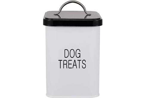 Dog Treat and Food Storage Tin with Lid and Scoop Included - White-Coated Carbon Steel - Tight Fitting Lids - Pet Food Containers