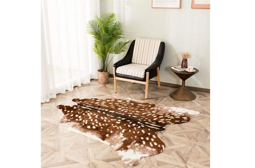 Faux Cowhide Area Rugs, Sika Deer Print Hide Rugs Faux Fur Animals Mat Carpet for Home,Livingroom (3.3x3ft)