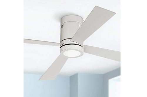 52" Revue Modern Hugger Low Profile Ceiling Fans with Light LED Flush Mount Remote Control Opal White for Living Room Kitchen Bedroom - Casa Vieja