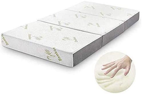 Folding Mattress, Inofia Memory Foam Tri-fold Mattresses with Ultra Soft Removable Bamboo Cover Washable, Non-Slip Bottom & Breathable Mesh Sides - Queen 6-Inch
