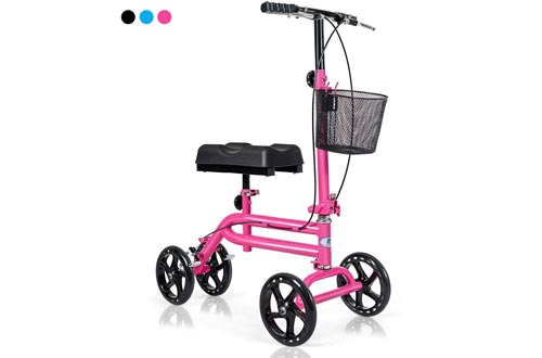 Giantex All Terrain Steerable Knee Scooters, Medical Knee Walker for Foot Injuries Ankles Surgery, Height Adjustable Weight Capacity 350lbs, Orthopedic Seat Pad, Heavy Duty Crutches Alternative (Pink)