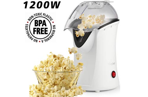 Hot Air Popcorn Popper, Home Popcorn Maker Air Popcorn Machines with Measureing Cup, No Oil Needed (White)