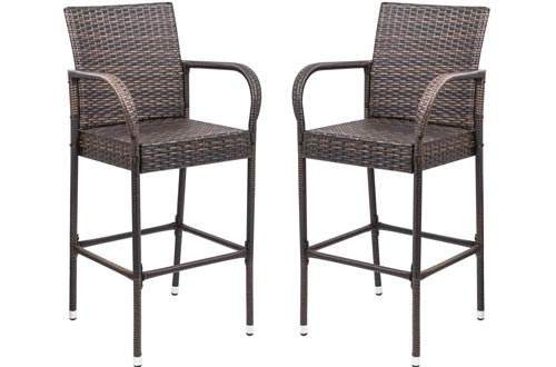 Homall Patio Bar Stools Wicker Barstools Indoor Outdoor Bar Stools Patio Furniture with Footrest and Armrest for Garden Pool Lawn Backyard Set of 2 (Brown)