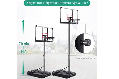 MARNUR Portable Basketball Hoops & Goal Basketball System Basketball Equipment with Height Adjustable 7ft 6in-10ft with 44 Inch Backboard & Wheels for Youth Kids Indoor Outdoor