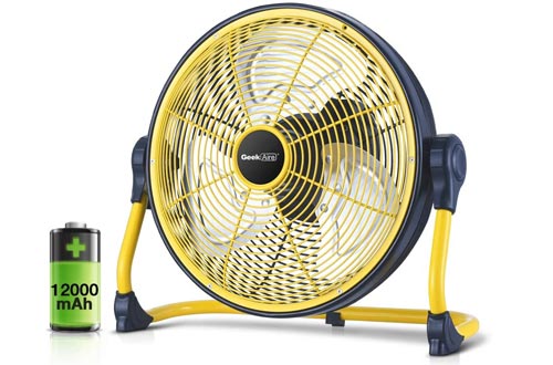 Geek Aire Fans, Battery Operated Floor Fans, Rechargeable Powered High Velocity Portable Fans with Metal Blade, Built-in Durable Battery Run for Whole Day Time, for Camping Travel Hurricane, 12 Inch