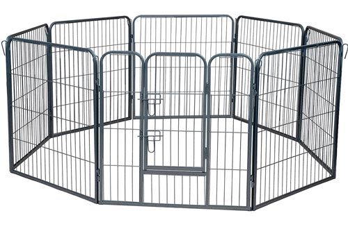 Wire Pens Dog Fence Playpen - Pet Dogs & Cats Outdoor Exercise Pens - Tube Gate w/Door - (8 Panel / 30 Square Feet Play Yard) Heavy Duty Portable Folding Metal Animal Cage Corral Tall Fences