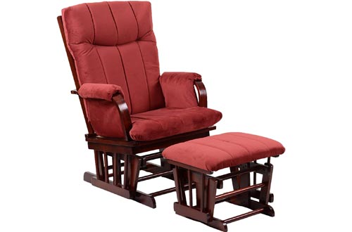 Artiva USA Home Deluxe Marsala Super Soft Microfiber Cushion Cherry Wood Glider Chairs and Ottoman Set, Red
