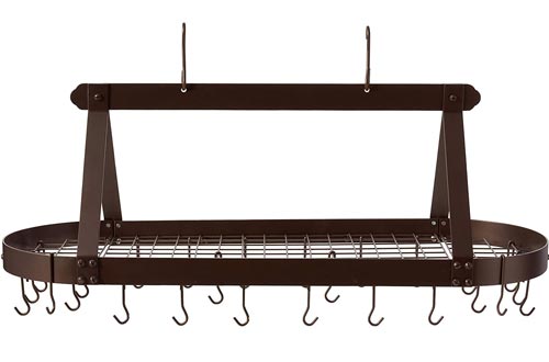 Old Dutch Oval Hanging Pot Racks with Grid & 24 Hooks, Oiled Bronze, 48 x 19 x 15.5