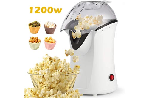 1200W Popcorn Maker, Popcorn Machines, Hot Air Popcorn Popper Healthy Machines No Oil Needed (White)