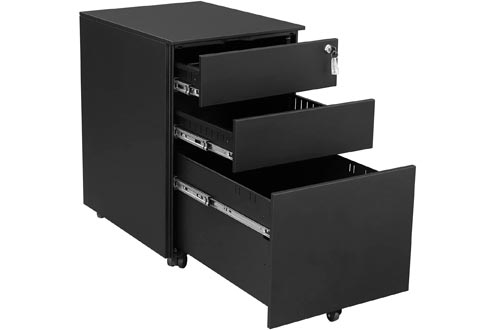 SONGMICS Steel File Cabinets 3 Drawer with Lock Mobile Pedestal Under Desk Fully Assembled Except Casters Black UOFC60BK