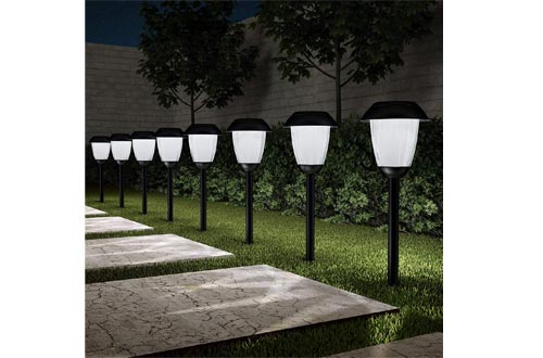 Pure Garden 50-LG1058 Solar Path, Set of 8-16” Tall Stainless Steel Outdoor Stake Lighting for Garden, Landscape, Yard, Driveway, Walkway, Black