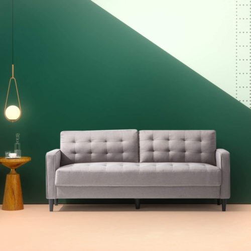 Zinus Benton Mid-Century Upholstered 76 Inch Sofa / Living Room Couch, Stone Grey Weave