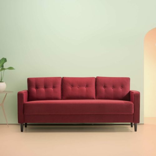 Zinus SSMC-RE Mikhail Mid-Century Upholstered 76.4 Inch Sofa / Living Room Couch, Ruby Red Weave