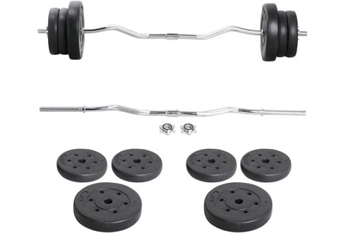 Yaheetech Barbell Weight Set - Olympic Curl Bars & 6 Olympic Weights & 2 Olympic Barbell Clamps for Lifts 55LB