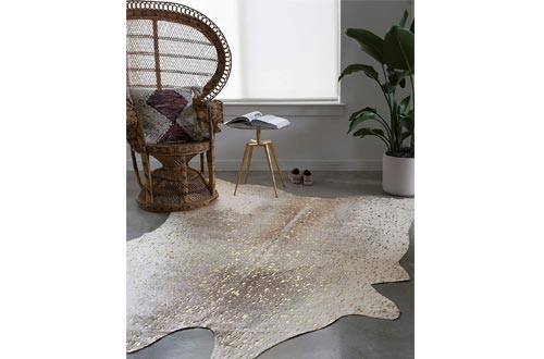 Loloi II Bryce Collection Faux Cowhide Area Rugs, 5' x 6'6", Pewter/Gold