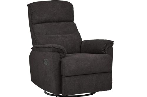 Ravenna Home Pull Recliner with Rotating 360 Swivel Glider, Living Room Chairs, Fabric, Dark Grey