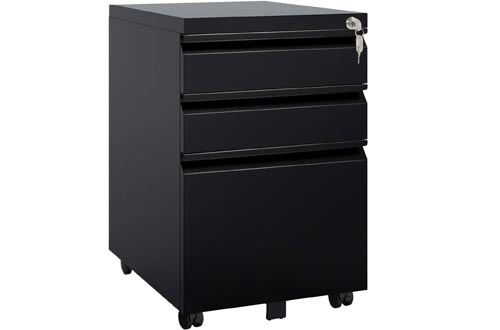 DEVAISE 3 Drawer Mobile File Cabinets with Lock, Metal Filing Cabinets Legal/Letter Size, Fully Assembled Except Wheels, Black