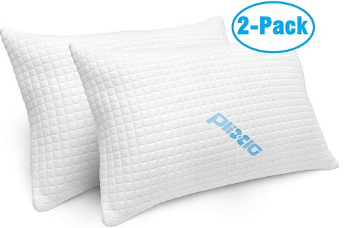 2 Pack Shredded Memory Foam Bed Pillows for Sleeping - Bamboo Cooling Hypoallergenic Sleep Pillows for Back and Side Sleeper - Queen Size
