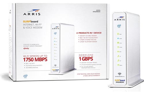 ARRIS Surfboard SVG2482AC DOCSIS 3.0 Cable Modem & AC1750 Dual-Band Wi-Fi Routers with Voice, Certified for Xfinity Internet & Voice (White)