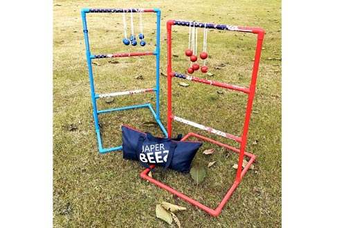 JAPER BEES Strong Ladder Ball Toss Game Set, Outdoor Lawn Game with Rubber Bolo Balls Fasion Carrying Bag