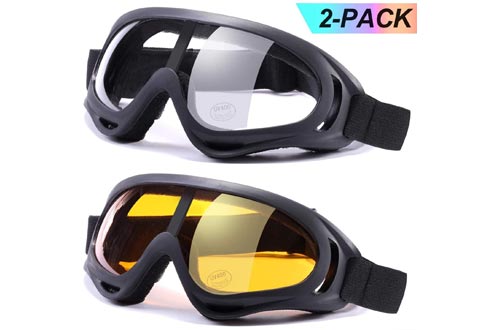 LOEO Ski Goggles Pack of 2, Helmet Compatible Snowboard Goggles for Kids, Teenage, Youth, Boys, Girls, Men and Women, Motorcycle Goggles, Wind Resistance Goggles with Protection, Anti-Glare Lenses
