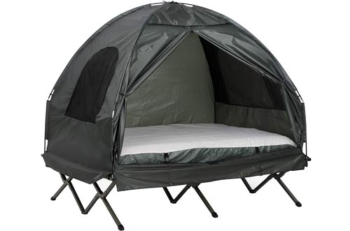 Outsunny Extra Large Compact Pop Up Portable Folding Outdoor Elevated All in One Camping Cots Tent Combo Set