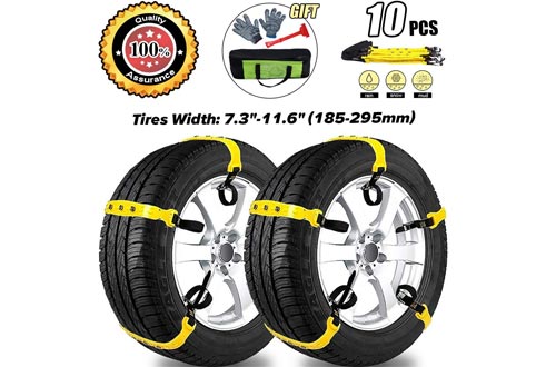 MeiLiMiYu Snow Chains for SUV Car Anti Slip Adjustable Universal Emergency Tire Chains for Tire Width 7.2-11.6",10 Pcs