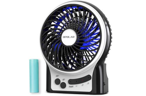 OPOLAR Mini Portable Battery Operated Desk Fans with 3-13 Battery Life, Rechargeable & USB powered Handheld Fans for Desk Beach Camping, 3 Speeds, Strong Airflow, Internal Blue Light& Side Flash Light