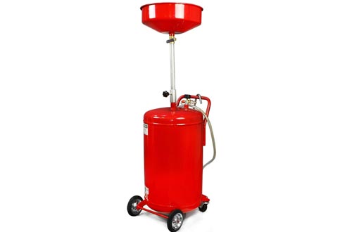 XtremepowerUS 20 Gallon Portable Waste Oil Drains Tank Air Operated Drainage Adjustable Funnel Height with Wheel, Red