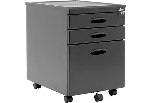 Calico Designs Metal Full Extension, Locking, 3-Drawer Mobile File Cabinets Assembled (Except Casters) for Legal or Letter Files with Supply Organizer Tray in Black