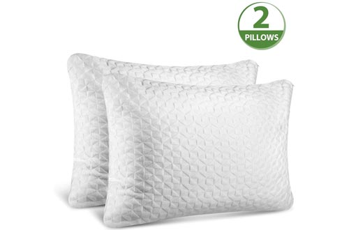 SORMAG Adjustable Shredded Memory Foam Pillows for Sleeping (2 Pack), Bamboo Cooling Bed Pillows Neck Support for Back, Stomach, Side Sleepers-Queen Size