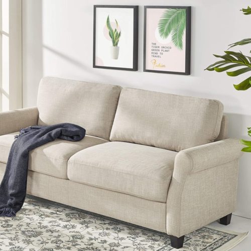 Zinus Josh Traditional Upholstered 56in Sofa Couch/Loveseat, Beige Weave