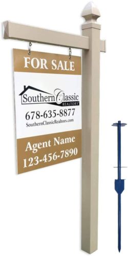 4Ever Products Vinyl PVC Real Estate Sign Post - Khaki with Gothic Cap - 5 Foot Post