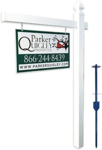 4Ever Products Vinyl PVC Real Estate Sign Post - White - 6' Tall Post White 47" Arm
