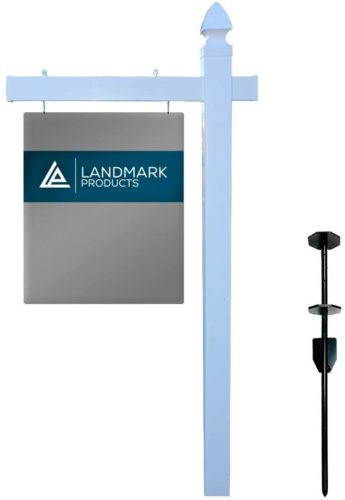 Landmark Vinyl PVC Real Estate Sign Post with Heavy Duty Stake - 6 Feet Tall - White with Gothic Cap