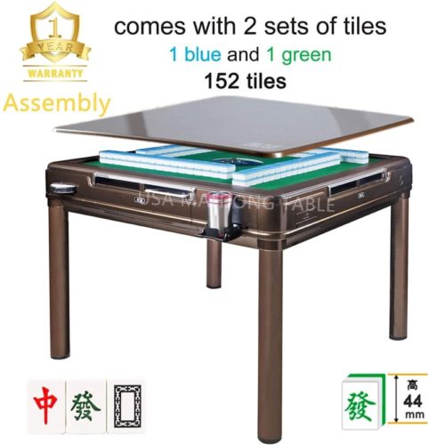 144Tiles 44mm Assembled 已安装 44mm X-Large Tiles Automatic Mahjong 4Legs Dining / Game Table, Chinese / Philippine Style, Comes 2 Sets of Magnetic Tiles without Number (Blue & Green) & One Year Warranty