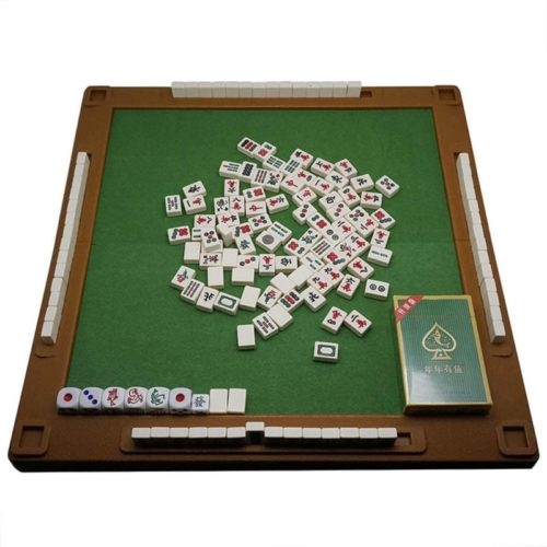 Chinese Mahjong Chinese Traditional Mahjong Games with Folding Table Travel Board Game Mini 144 Mahjong Tile Set Game Set Portable Size and Light-Weight (Color : Ivory White)