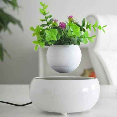 Magnetic Levitating Air Bonsai Suspension Floating Flower Pot Potted for Home Office and Garden Seasonal Decoration Start Business Gift (No Plant) White