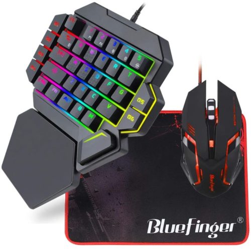 RGB-One-Hand-Mechanical-Gaming-Keyboard-and-Backlit-Mouse-ComboBlueFinger-USB-Wired-Rainbow-Letters-Glow-Single-Hand-Mechanical-Keyboard-with-Wrist-Rest-Support-Gaming-Keyboard-Set-for-Game