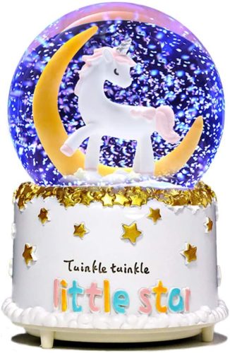 VECU-Unicorn-Snow-Globe-80-MM-Manual-Snowfall-Cartoon-Moon-Music-Box-Home-Decoration-for-Girls-Kids-Granddaughters-Babies-Birthday-Gift-Musical-Resin-Glass
