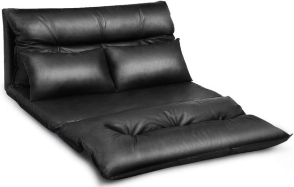 1. Giantex Floor Sofa PU Leather Leisure Bed Video Gaming Sofa with Two Pillows, Black